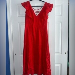 Baltic Born Red Ruffle Midi Dress with Strappy Back XL